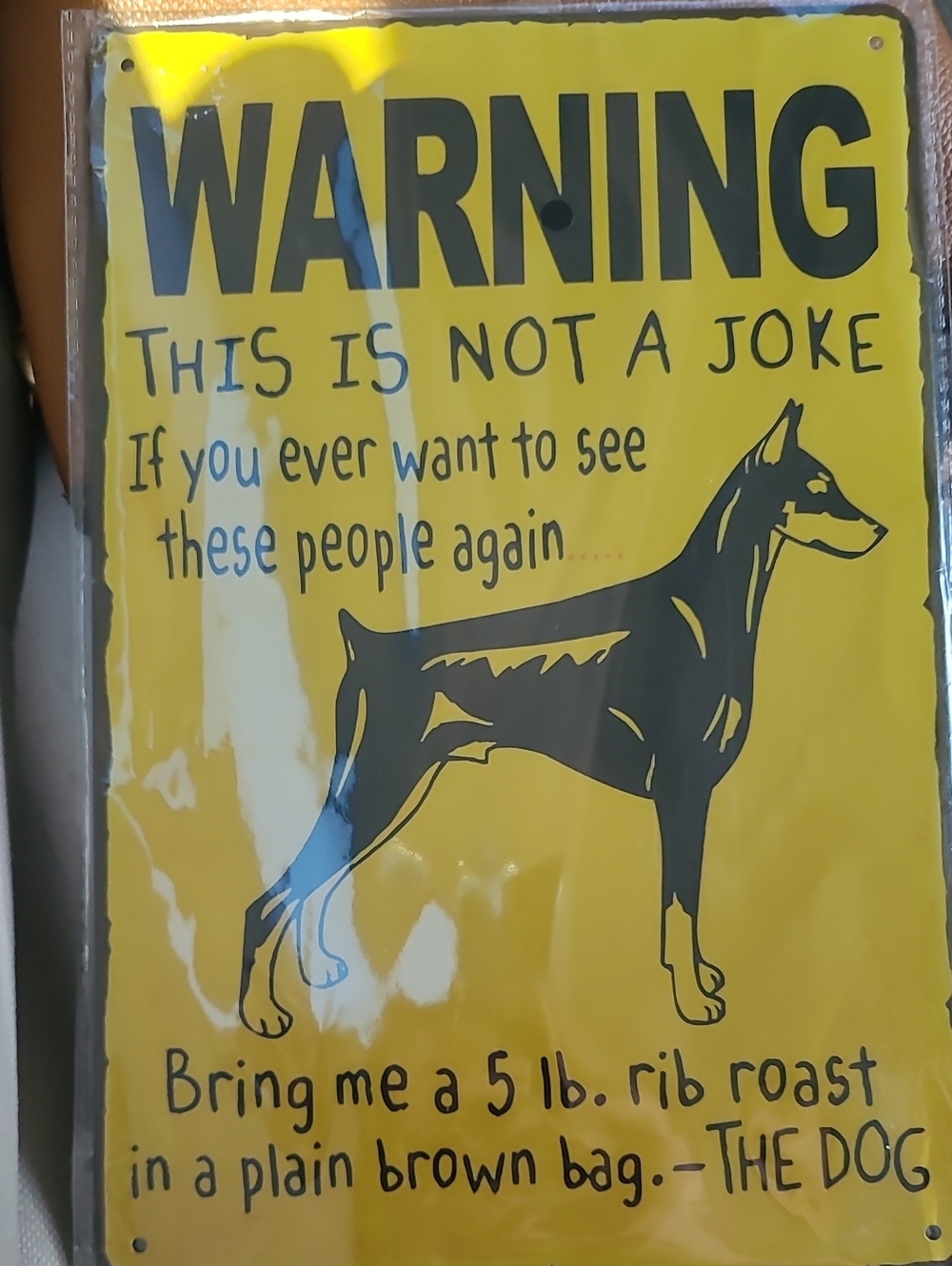 Warning Dog Metal Sign - Yellow and Black